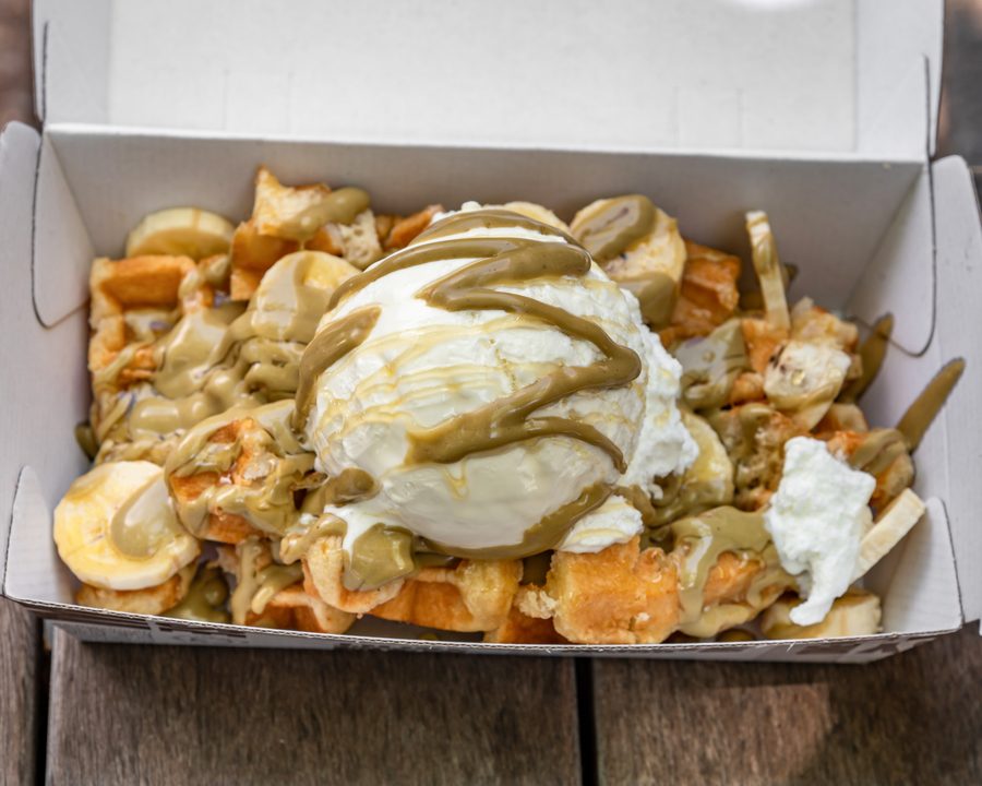 Pistachio waffle pack on the counter at Acai Bunny